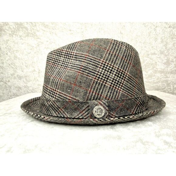 Men's Trevero Fedora Brown Tan Orange Glen Plaid Size Small - Picture 1 of 8